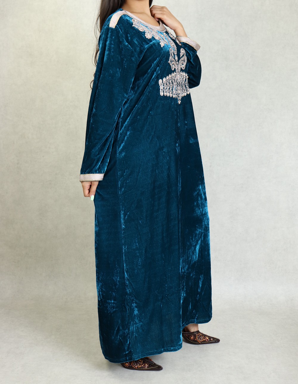 Robe orientale manches longues effet velours style tunisien avec