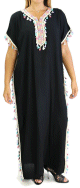 Robe orientale longue avec pompons multicolore et decorations pour femme - Couleur noir