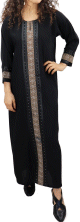 Abaya noire avec broderies manches longues avec foulard (echarpe) assorti