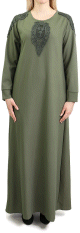 Robe maxi-longue evasee avec poches et broderies - Couleur Vert kaki