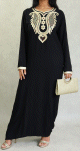 Robe orientale pour femme avec broderies et strass - Couleur Noir