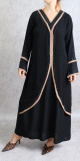 Robe Abaya de Dubai noire avec bandes marrons et strass