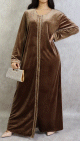Robe longue en velours avec fermeture zip de couleur marron clair