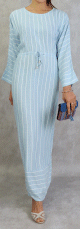 Robe longue en coton a rayures blanches - Couleur bleu ciel