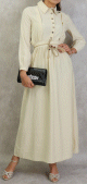 Robe longue avec ceinture tressee de couleur blanc casse - Robes casual et chic pour femme