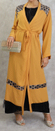 Kimono a strass et tulle de couleur jaune moutarde