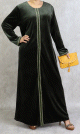 Robe longue en velours avec fermeture zip de couleur vert kaki