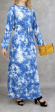 Robe longue en coton a imprimes delaves - Couleur bleu