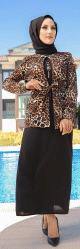 Ensemble deux pieces : veste motif leopard et robe noire avec collier assorti (Vetement hijab 2021)