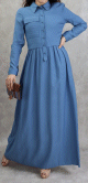 Robe casual longue boutonnee evasee pour femme - Couleur Bleu