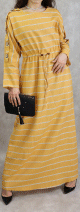 Robe longue en coton pour femme a rayures decoree de boutons - Couleur jaune