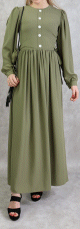 Robe longue froncee pour femme - Couleur kaki