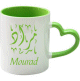 Mug avec anse sous forme de coeur - Couleur vert clair (interieur et poignee) - Tasse cadeau
