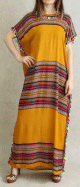 Robe d'ete chic a rayures horizontales et mini pompon multicolore - Couleur Jaune moutarde