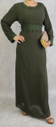 Robe maxi-longue avec broderies et strass - Couleur Vert Kaki