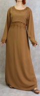 Robe maxi-longue avec broderies et strass - Couleur Camel
