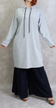 Tunique sport en coton - Sweat femme - Sweatshirts long avec capuche de couleur Gris chine clair