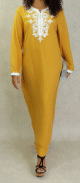 Robe orientale longue pour femme avec perles et broderies 100% coton - Couleur Jaune moutarde