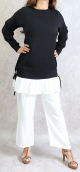 Ensemble deux pieces bicolore tunique et pantalon couleur Noir et Blanc