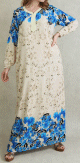 Robe dinterieur 100% coton - Gandoura manches longues avec motifs a fleurs Couleur bleues