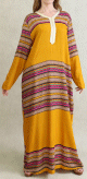 Robe orientale pour femme manches longues a paillettes et rayures multi-couleurs horizontales - Couleur Jaune
