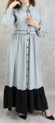 Robe longue evasee bicolore - Couleur gris