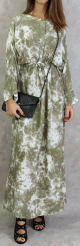 Robe longue en coton a imprimes delaves - Couleur kaki