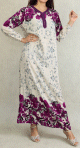 Robe dinterieur 100% coton - Gandoura manches longues avec motifs a fleurs Couleur Violet