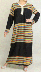 Robe orientale moderne manches longues a paillettes et rayures multi-couleurs horizontales - Couleur Noir