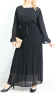 Robe longue plissee avec manches evasees - Taille Unique - Couleur Noir