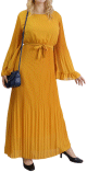 Robe longue plissee avec manches evasees - Taille Standard - Couleur Jaune moutarde