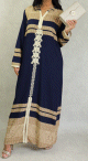 Robe arabe longue a capuche avec broderie et strass pour femme - Couleur Bleu marine