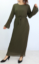 Robe longue fluide bas plisse pour femme - Couleur Vert Kaki