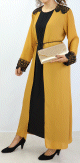 Robe kimono integre de couleur Noir et Moutarde