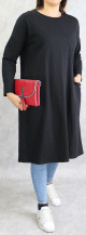 Tunique longue pour femme de type Sportswear en coton avec une grande poche de couleur noir