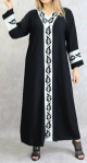 Abaya noire motifs blancs avec foulard (echarpe) assorti