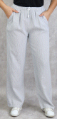 Pantalon femme decontracte en lin blanc a fines rayures grises