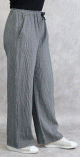 Pantalon femme decontracte en lin blanc a fines rayures noires