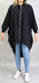 Veste longue sportswear avec capuche de couleur noir
