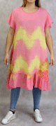 Robe ete - Tunique longue et ample delavee de couleur rose et jaune (Coton et Lin - Grande taille pour femme)