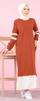 Robe longue style decontracte moderne bi-couleur (Vetement pas cher pour femme voilee) - Couleur brique et blanc
