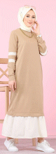 Robe longue moderne bi-couleur pour femme voilee (Robes Hijab pas cher) - Couleur Beige et blanc