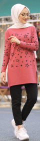 Hijab tunique imprimee avec motifs etoiles rose