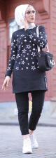 Tunique imprimee avec motifs etoiles (Star Modest Fashion- Mode Musulmane pour femme voilee) - Couleur noir