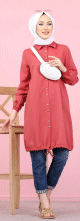 Tunique-Chemise casual ample boutonnee (Vetement decontracte femme voilee) - Couleur Rose fonce