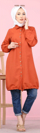 Tunique-Chemise ample boutonnee (Vetement femme musulmane France) - Couleur brique