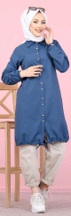 Tunique-Chemise ample boutonnee (Vetement moderne et decontracte pour hijab) - Couleur bleu Petrole