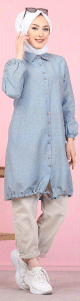 Tunique-Chemise ample boutonnee (Vetement tendance pour femme voilee) - Couleur bleu gris