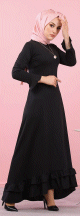 Robe tres longue a volants (Abaya et vetement special femme voilee) - Couleur noire