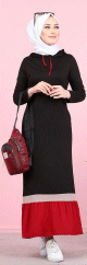 Robe longue avec capuche style sportswear (Vetement Hijab) - Couleur noir et rouge
